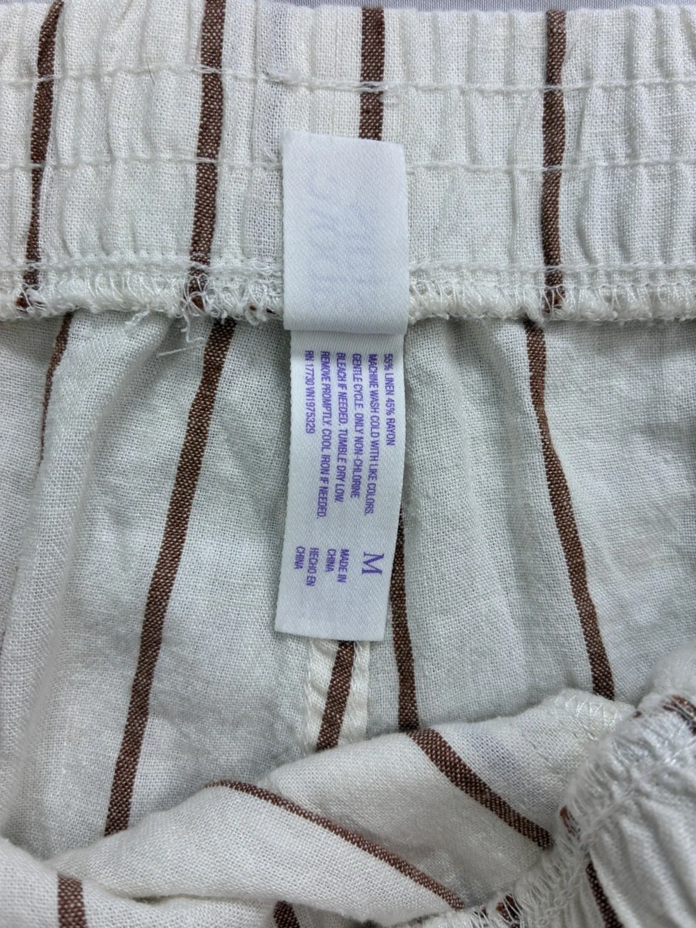 stars above Linen Blend Cream Wide-Leg Crop Pants with Brown Pinstripes Sz M